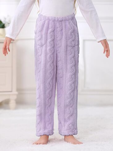 Umeyda Girl's Women's Fuzzy Pajama Pants Elastic Waist Fleece Plush Loungewear Pj Pants with Pockets, 6Years-XL in Saudi Arabia