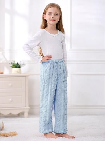 Umeyda Girl's Women's Fuzzy Pajama Pants Elastic Waist Fleece Plush Loungewear Pj Pants with Pockets, 6Years-XL in Saudi Arabia