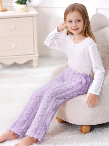Umeyda Girl's Women's Fuzzy Pajama Pants Elastic Waist Fleece Plush Loungewear Pj Pants with Pockets, 6Years-XL in Saudi Arabia