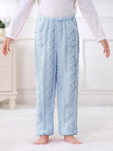 Umeyda Girl's Women's Fuzzy Pajama Pants Elastic Waist Fleece Plush Loungewear Pj Pants with Pockets, 6Years-XL in Saudi Arabia