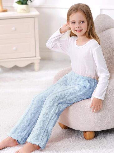 Umeyda Girl's Women's Fuzzy Pajama Pants Elastic Waist Fleece Plush Loungewear Pj Pants with Pockets, 6Years-XL in Saudi Arabia