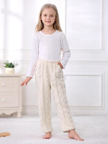Umeyda Girl's Women's Fuzzy Pajama Pants Elastic Waist Fleece Plush Loungewear Pj Pants with Pockets, 6Years-XL in Kuwait