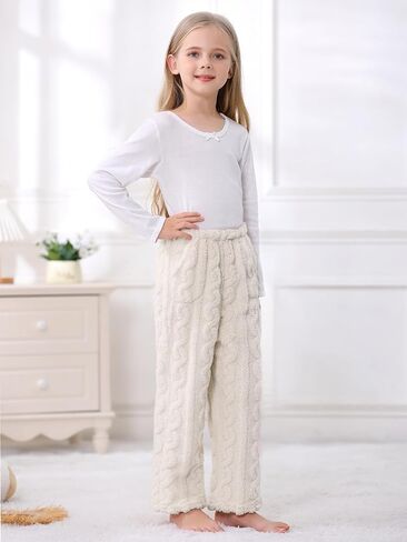 Umeyda Girl's Women's Fuzzy Pajama Pants Elastic Waist Fleece Plush Loungewear Pj Pants with Pockets, 6Years-XL in Kuwait