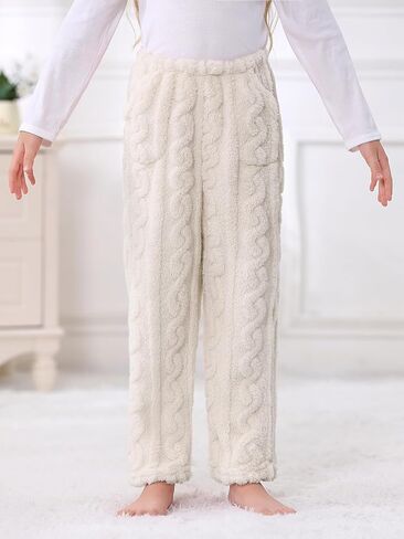 Umeyda Girl's Women's Fuzzy Pajama Pants Elastic Waist Fleece Plush Loungewear Pj Pants with Pockets, 6Years-XL in Kuwait