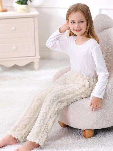 Umeyda Girl's Women's Fuzzy Pajama Pants Elastic Waist Fleece Plush Loungewear Pj Pants with Pockets, 6Years-XL in Kuwait