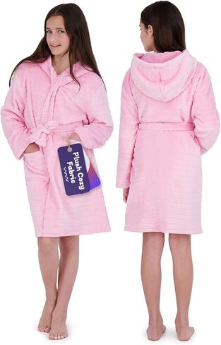 Plush Robe For Girls- Plush Winter PJ Robe With Pockets, Hoodie & Belt- Ultra-Soft Bathrobe in Kuwait