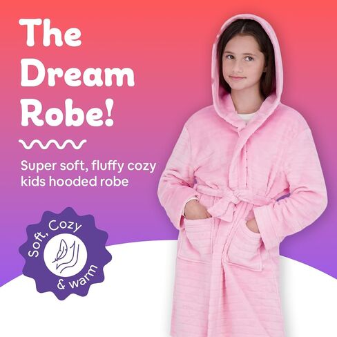 Plush Robe For Girls- Plush Winter PJ Robe With Pockets, Hoodie & Belt- Ultra-Soft Bathrobe in Kuwait