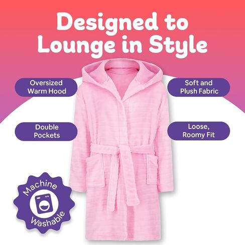 Plush Robe For Girls- Plush Winter PJ Robe With Pockets, Hoodie & Belt- Ultra-Soft Bathrobe in Kuwait