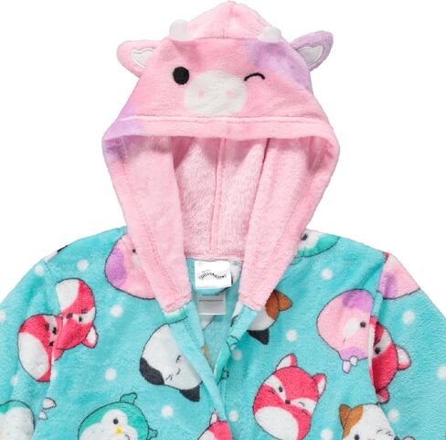 رداء بغطاء للرأس من الصوف للفتيات من Squishmallow - رداء حمام سبا للأطفال من القطيفة فائق النعومة مع جيوب، مقاسات 6-12 - منتج رسمي in Saudi Arabia