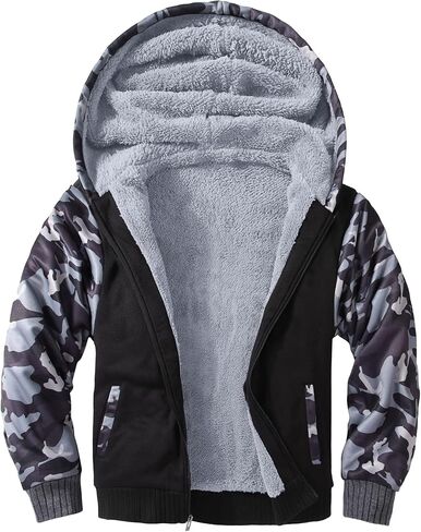 SECOOD Kids Hoodie Fleece Jacket Warm Sherpa Lined Zip Up Hooded Sweatshirt Soft Winter Coat Boys Girls School Outerwear in Saudi Arabia