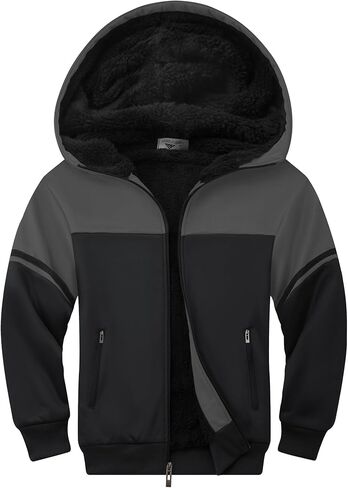 SECOOD Kids Hoodie Fleece Jacket Warm Sherpa Lined Zip Up Hooded Sweatshirt Soft Winter Coat Boys Girls School Outerwear in Saudi Arabia