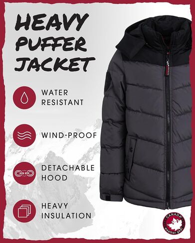 سترة منتفخة للأولاد من CANADA WEATHER GEAR - معطف شتوي فقاعي - سترات خارجية مقاومة للماء للأولاد (8-20) in Saudi Arabia