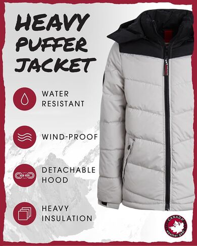 سترة منتفخة للأولاد من CANADA WEATHER GEAR - معطف شتوي فقاعي - سترات خارجية مقاومة للماء للأولاد (8-20) in Saudi Arabia