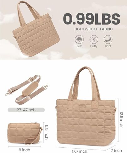 LOVEVOOK Tote Bag for Women, Large Puffer Tote Bag with Zipper Quilted Light Work Bag in Kuwait