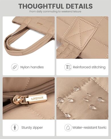 LOVEVOOK Tote Bag for Women, Large Puffer Tote Bag with Zipper Quilted Light Work Bag in Kuwait