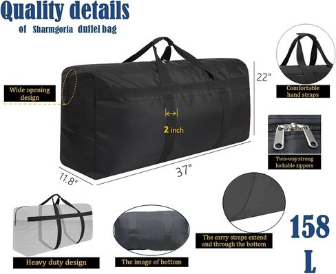 Oversized Duffle Bag Foldable Travel Storage Bag Sports Duffel Bags Luggage Bag Large Storage Bags with Zipper and Handles for Moving Camping Large Items Storage and More (215L Black) in Kuwait