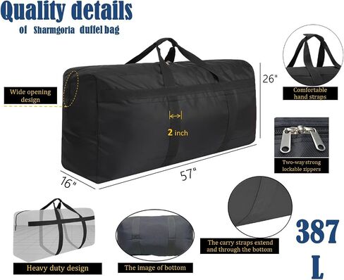 Oversized Duffle Bag Foldable Travel Storage Bag Sports Duffel Bags Luggage Bag Large Storage Bags with Zipper and Handles for Moving Camping Large Items Storage and More (215L Black) in Saudi Arabia