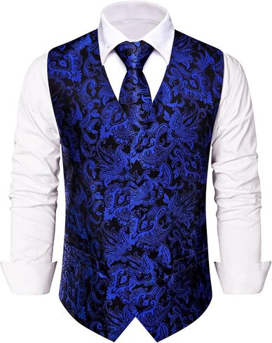 Mens Victorian Vest Tie Set Silk Paisley Suit Vests Formal Waistcoat Gothic Steampunk Vest with Notched Lapels in Saudi Arabia