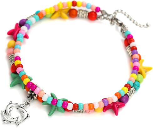 Starain Colorful Beaded Anklets for Women, Charm Layered Bead Ankle Bracelet Multicolor Boho Beaded Anklet Gift for Her in Saudi Arabia