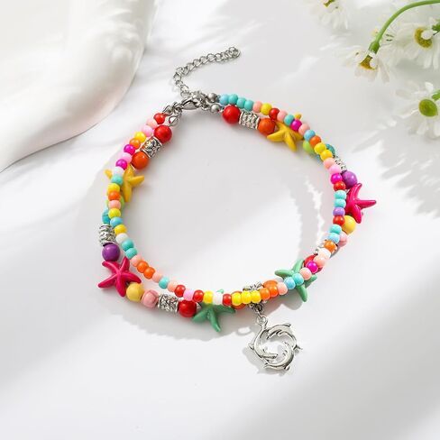 Starain Colorful Beaded Anklets for Women, Charm Layered Bead Ankle Bracelet Multicolor Boho Beaded Anklet Gift for Her in Saudi Arabia