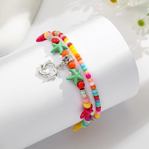 Starain Colorful Beaded Anklets for Women, Charm Layered Bead Ankle Bracelet Multicolor Boho Beaded Anklet Gift for Her in Saudi Arabia