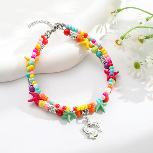 Starain Colorful Beaded Anklets for Women, Charm Layered Bead Ankle Bracelet Multicolor Boho Beaded Anklet Gift for Her in Saudi Arabia