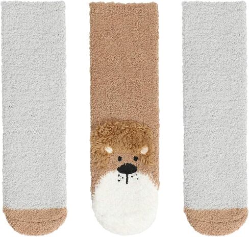 Panda Bros Girls Warm Fuzzy Fluffy Socks, Non Skid Slipper Socks for Kids, 3 Pairs in Saudi Arabia