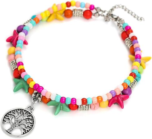 Starain Colorful Beaded Anklets for Women, Charm Layered Bead Ankle Bracelet Multicolor Boho Beaded Anklet Gift for Her in Saudi Arabia
