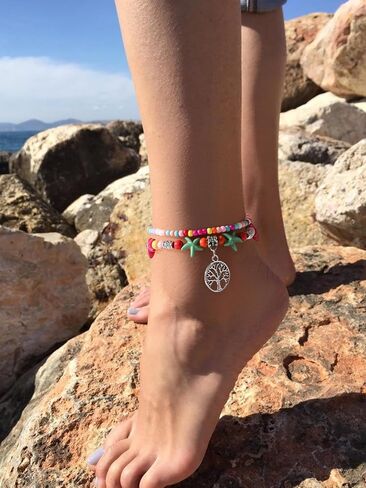 Starain Colorful Beaded Anklets for Women, Charm Layered Bead Ankle Bracelet Multicolor Boho Beaded Anklet Gift for Her in Saudi Arabia