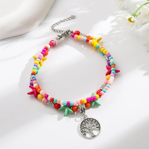 Starain Colorful Beaded Anklets for Women, Charm Layered Bead Ankle Bracelet Multicolor Boho Beaded Anklet Gift for Her in Saudi Arabia