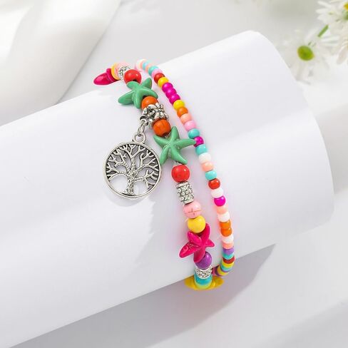 Starain Colorful Beaded Anklets for Women, Charm Layered Bead Ankle Bracelet Multicolor Boho Beaded Anklet Gift for Her in Saudi Arabia