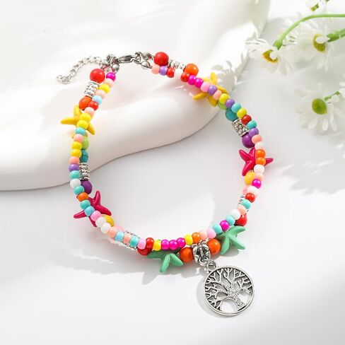 Starain Colorful Beaded Anklets for Women, Charm Layered Bead Ankle Bracelet Multicolor Boho Beaded Anklet Gift for Her in Saudi Arabia