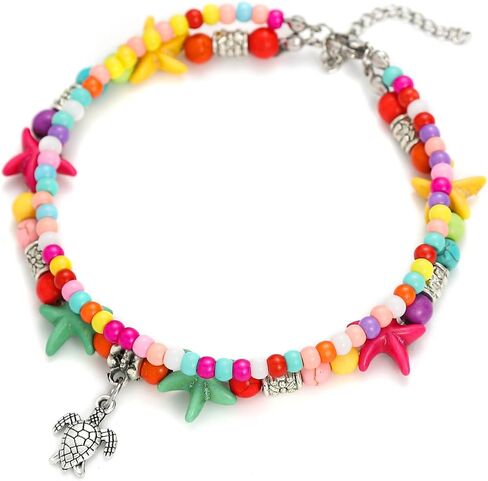 Starain Colorful Beaded Anklets for Women, Charm Layered Bead Ankle Bracelet Multicolor Boho Beaded Anklet Gift for Her in Saudi Arabia
