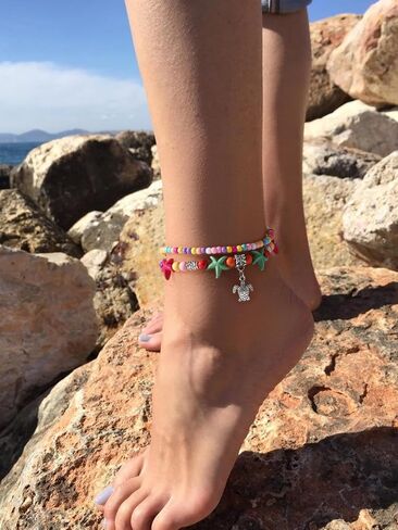 Starain Colorful Beaded Anklets for Women, Charm Layered Bead Ankle Bracelet Multicolor Boho Beaded Anklet Gift for Her in Saudi Arabia
