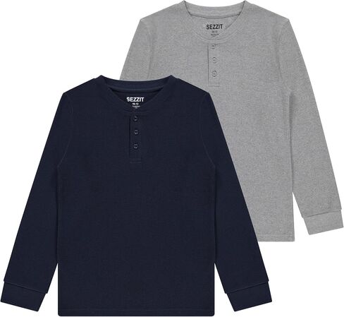 Boys' 2-Pack Thermal Henley Tops - Cozy, Breathable Long Sleeve Shirts for School and Play, Sizes 4-18 in Saudi Arabia