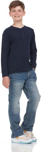 Boys' 2-Pack Thermal Henley Tops - Cozy, Breathable Long Sleeve Shirts for School and Play, Sizes 4-18 in Saudi Arabia