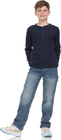 Boys' 2-Pack Thermal Henley Tops - Cozy, Breathable Long Sleeve Shirts for School and Play, Sizes 4-18 in Saudi Arabia