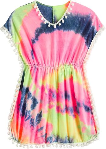 Milumia Girl's Cute Tie Dye Beach Coverups Pompom Trim Swimsuit Swimwear Cover Up in Saudi Arabia