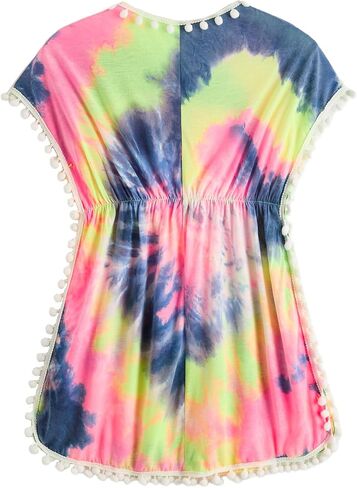 Milumia Girl's Cute Tie Dye Beach Coverups Pompom Trim Swimsuit Swimwear Cover Up in Saudi Arabia