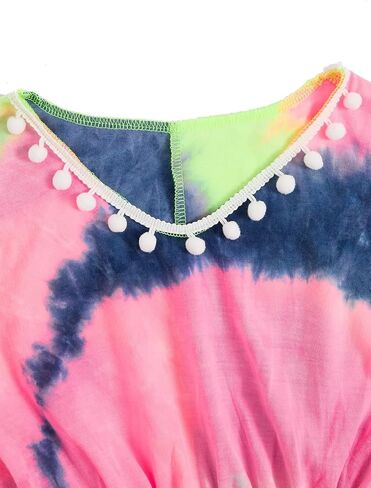 Milumia Girl's Cute Tie Dye Beach Coverups Pompom Trim Swimsuit Swimwear Cover Up in Saudi Arabia