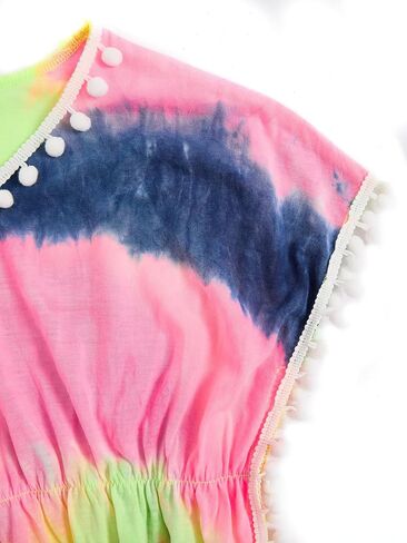 Milumia Girl's Cute Tie Dye Beach Coverups Pompom Trim Swimsuit Swimwear Cover Up in Saudi Arabia