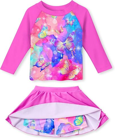 Idgreatim Girls Two Piece Swimsuit Long Sleeve Rash Guard Sets UPF+ 50 Beach Bathing Suit 3-10 Years in Kuwait