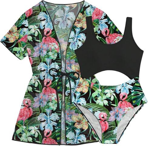Milumia Girl's 2 Piece Tropical Floral Cutout Swimsuit Coverup Bathing Suit in Saudi Arabia