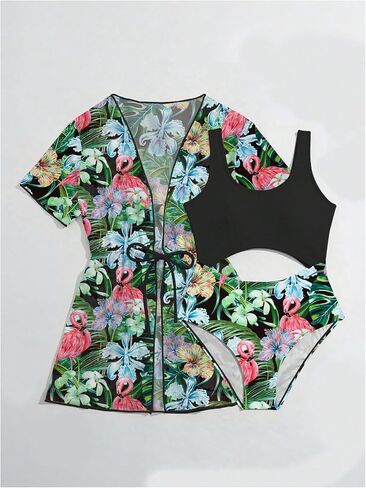 Milumia Girl's 2 Piece Tropical Floral Cutout Swimsuit Coverup Bathing Suit in Saudi Arabia