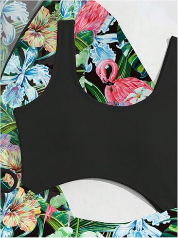 Milumia Girl's 2 Piece Tropical Floral Cutout Swimsuit Coverup Bathing Suit in Saudi Arabia
