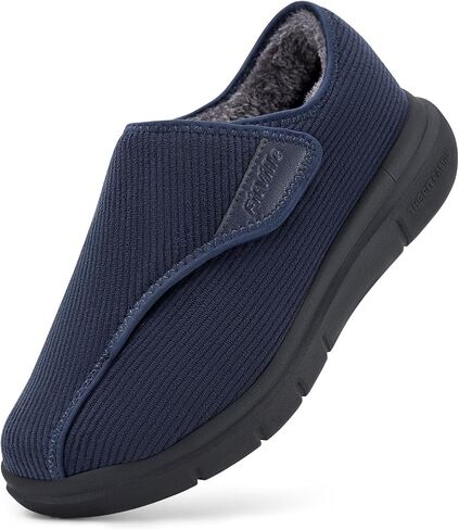 FitVille Diabetic Shoes for Men Extra Wide Width Adjustable Straps Men's Diabetic Shoes with Warm Fur Lining Diabetic Slippers for Men Extra Wide Width Foot Pain Relief Neuropathy in Saudi Arabia