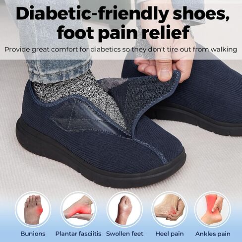 FitVille Diabetic Shoes for Men Extra Wide Width Adjustable Straps Men's Diabetic Shoes with Warm Fur Lining Diabetic Slippers for Men Extra Wide Width Foot Pain Relief Neuropathy in Saudi Arabia