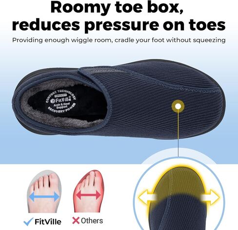 FitVille Diabetic Shoes for Men Extra Wide Width Adjustable Straps Men's Diabetic Shoes with Warm Fur Lining Diabetic Slippers for Men Extra Wide Width Foot Pain Relief Neuropathy in Saudi Arabia