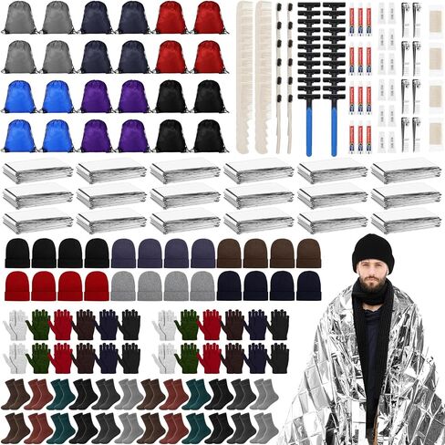Coume 24 Pack Homeless Care Package Supplies Bulk Care Kit for Homeless Winter Hygiene Kit Include 24 Drawstring Backpack 24 Winter Item Sets and 24 Toiletry Kits for Homeless, Charity(Classic Color) in Saudi Arabia