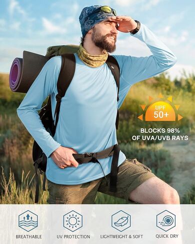 Roadbox Mens UPF 50+ UV Sun Protection Shirts Outdoor Long Sleeve SPF Rash Guard for Fishing Hiking Swimming Running in Kuwait